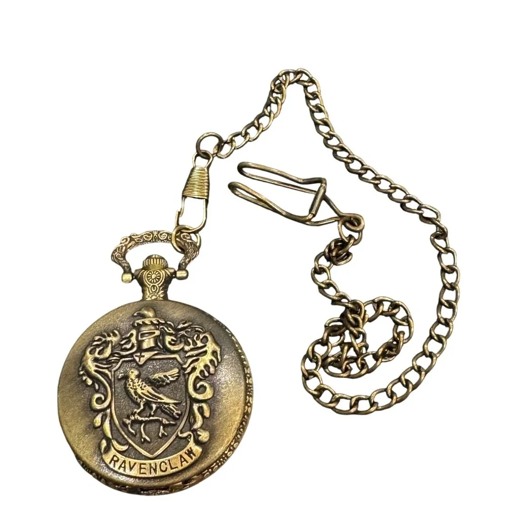 Harry Potter Ravenclaw Pocket Watch Bronze Tone Quartz Crest Hunter Case Chain